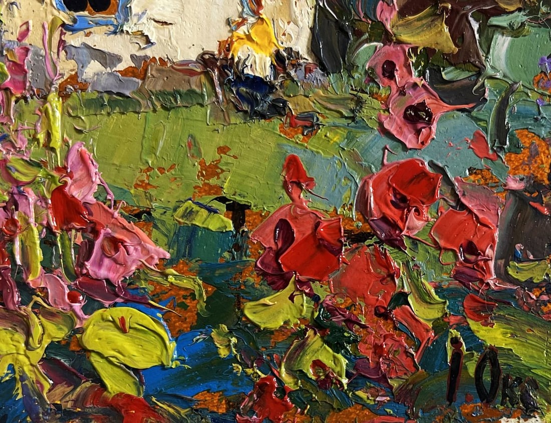 Oil painting Mallows are blooming in the garden Oksana Kalenyuk - 7