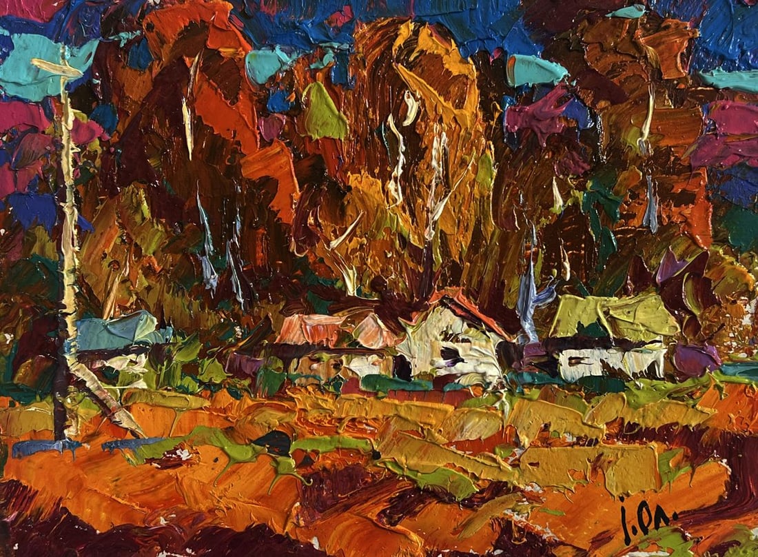 Oil painting Crimson autumn in the village Alex Kalenyuk - 3