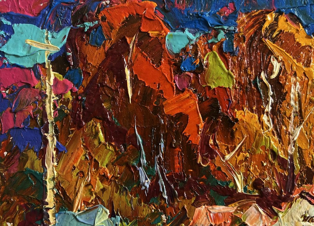 Oil painting Crimson autumn in the village Alex Kalenyuk - 6