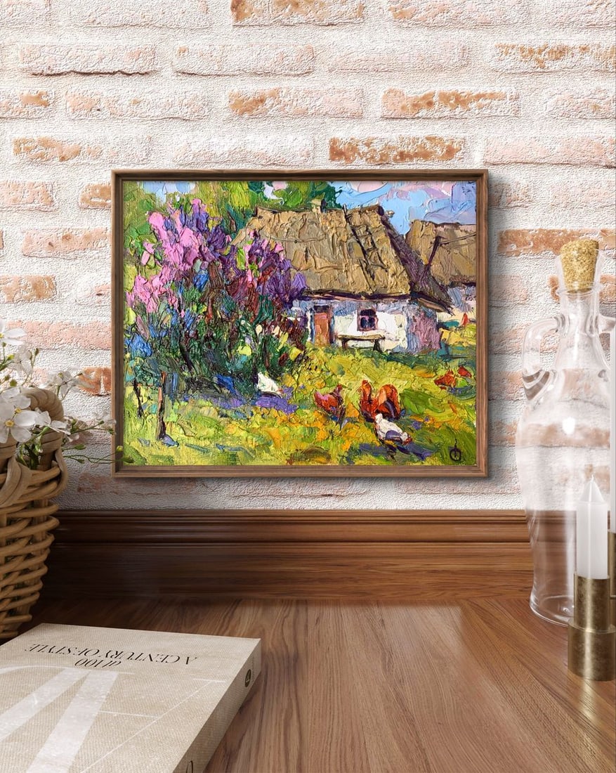 Oil painting Chickens grazing in the yard Oksana Kalenyuk - 2