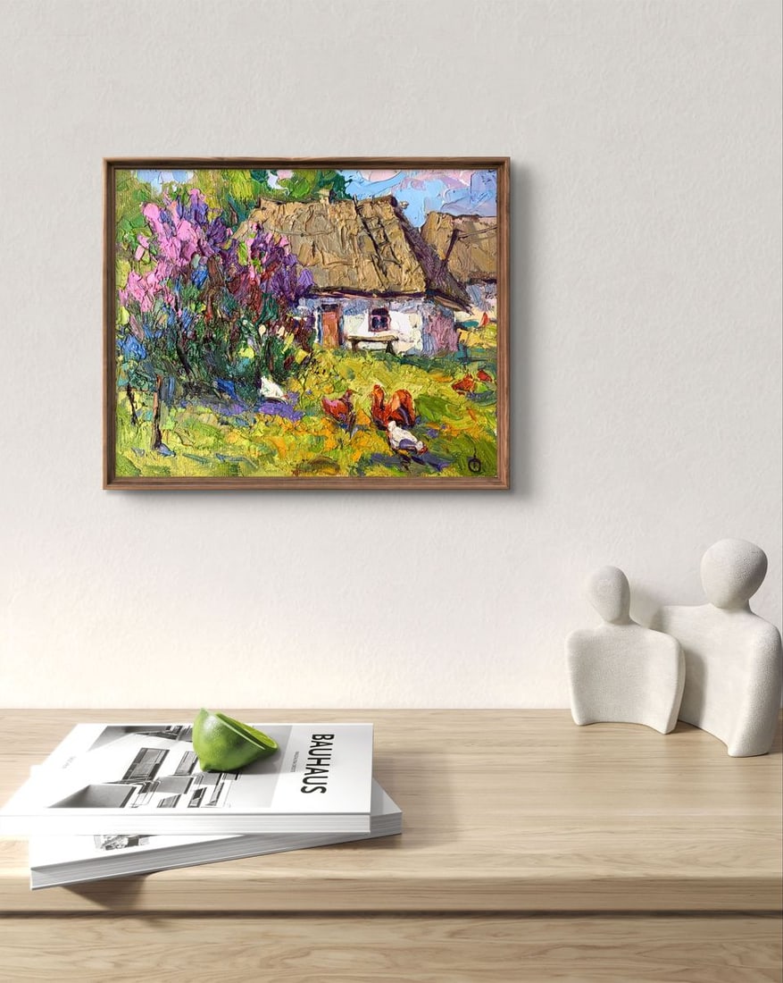 Oil painting Chickens grazing in the yard Oksana Kalenyuk - 3