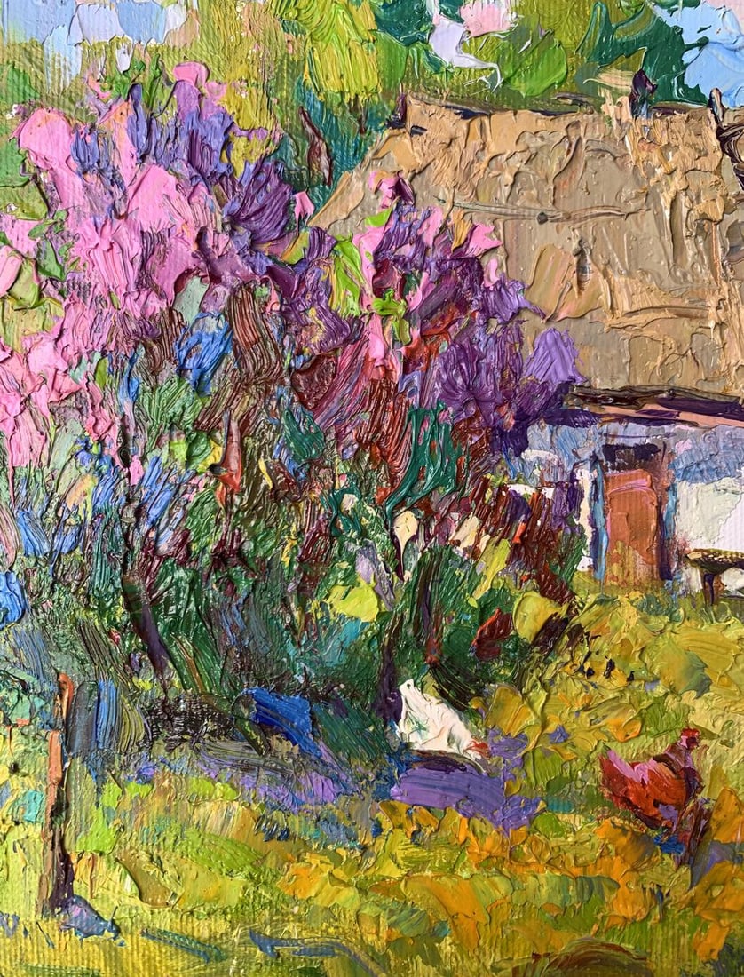 Oil painting Chickens grazing in the yard Oksana Kalenyuk - 4