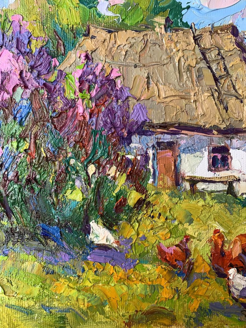 Oil painting Chickens grazing in the yard Oksana Kalenyuk - 5