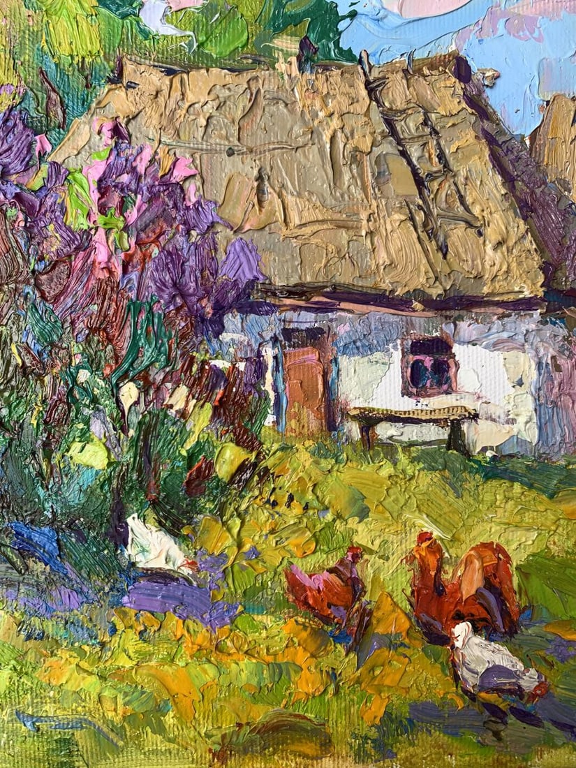 Oil painting Chickens grazing in the yard Oksana Kalenyuk - 6
