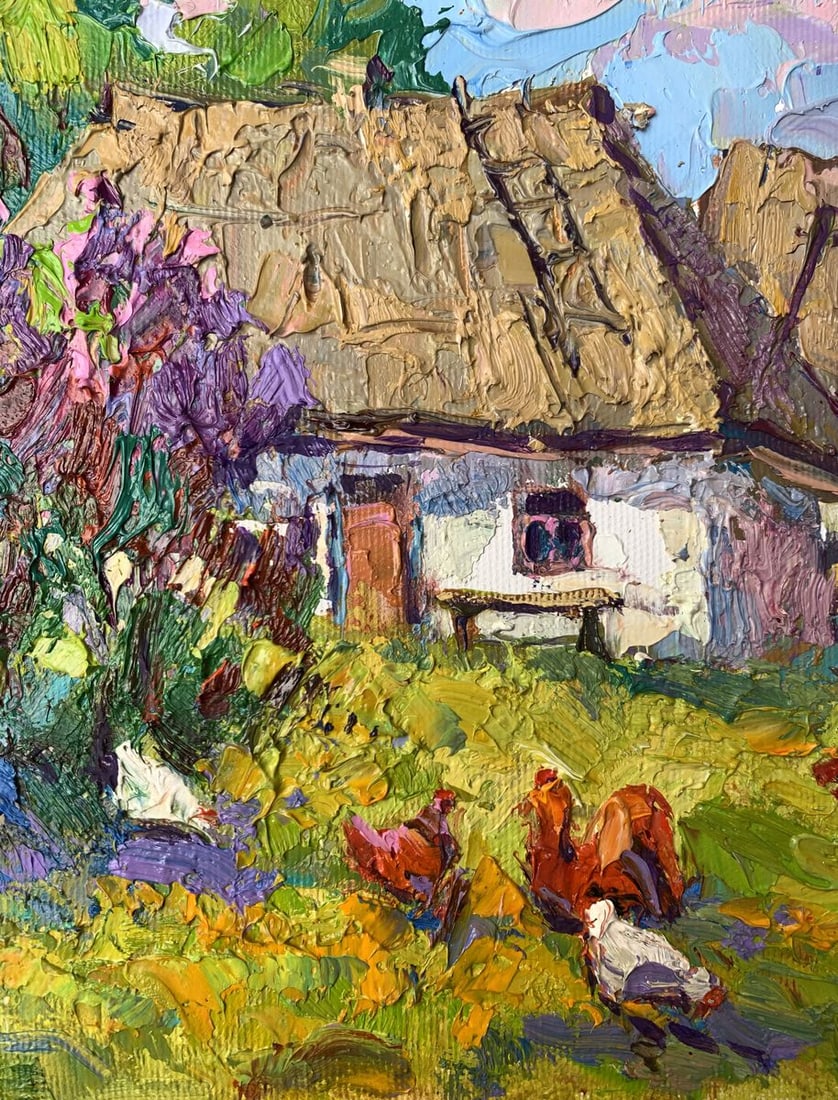 Oil painting Chickens grazing in the yard Oksana Kalenyuk - 7