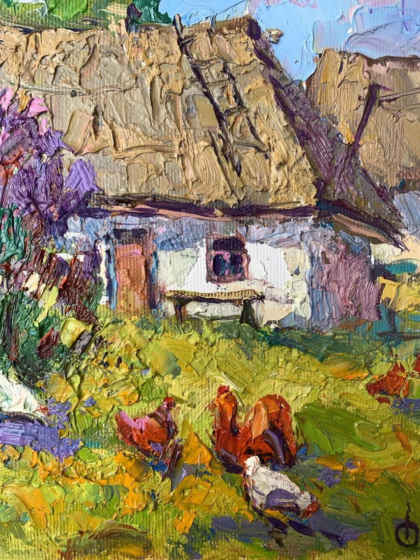Oil painting Chickens grazing in the yard Oksana Kalenyuk - 8