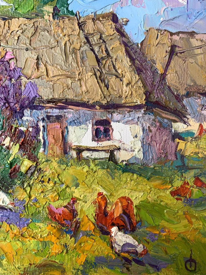 Oil painting Chickens grazing in the yard Oksana Kalenyuk - 9