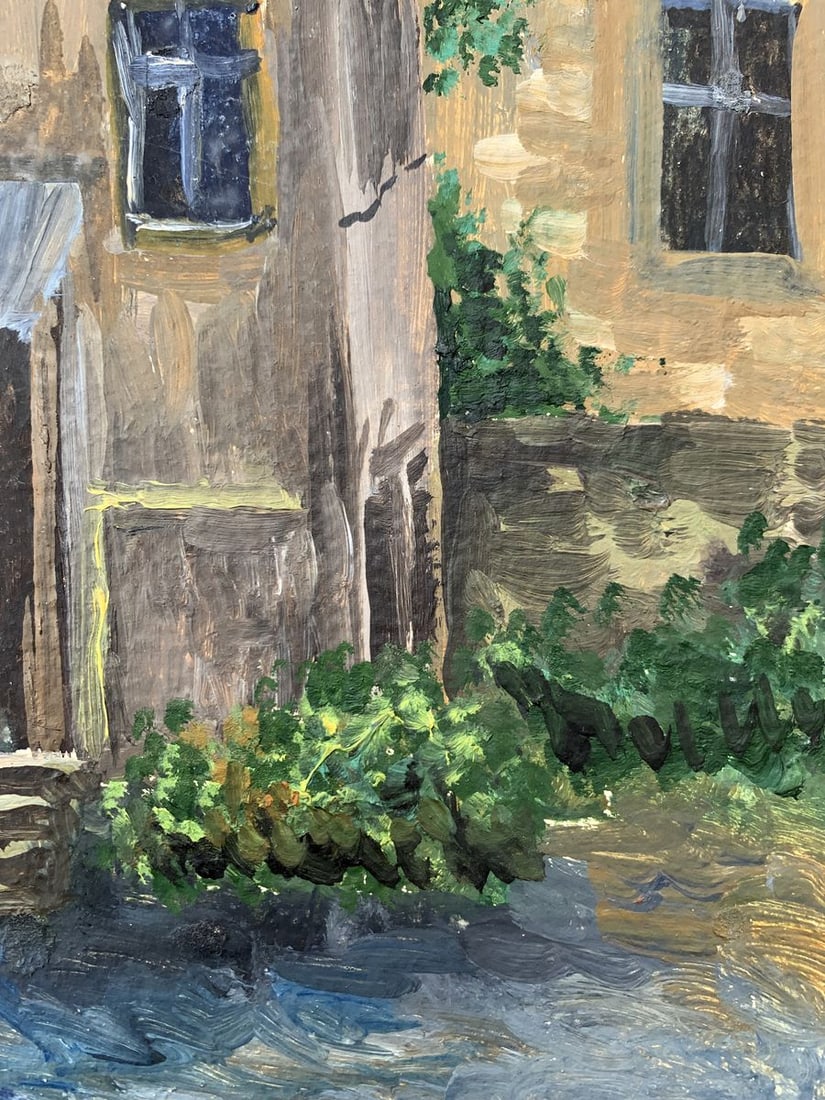 Oil painting Yard of a multi storey building Unknown artist - 11