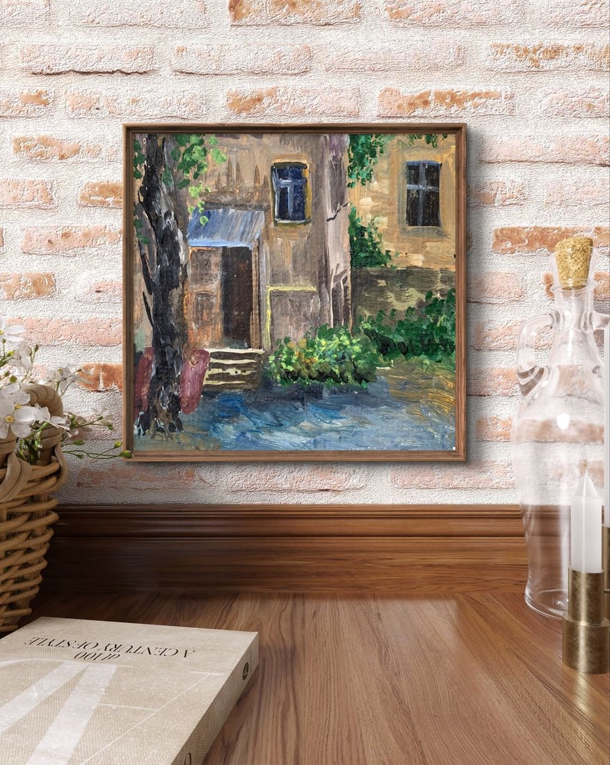 Oil painting Yard of a multi storey building Unknown artist - 3