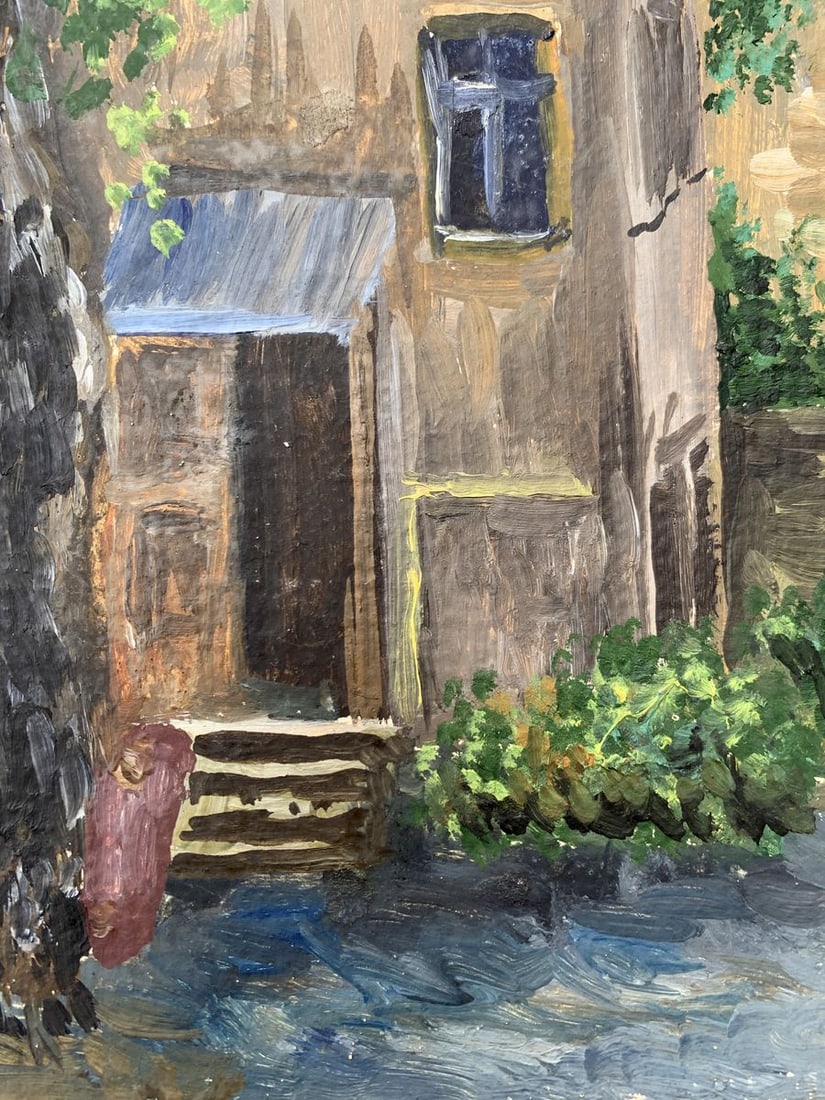 Oil painting Yard of a multi storey building Unknown artist - 5
