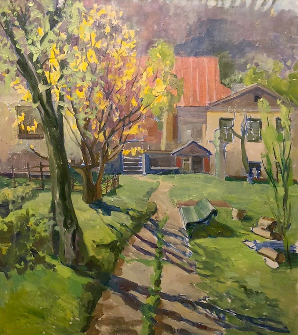 Oil painting Native home Zhabinsky A. M.: Title: Oil painting Native home Zhabinsky A. M. Description: NoGS 298 *** ABOUT THIS PAINTING *** * TITLE: "Native home" * ARTISTS: Zhabinsky A. M. * SIZE: 70x60 cm/'27.55x23.62 inches' * MEDIUM: