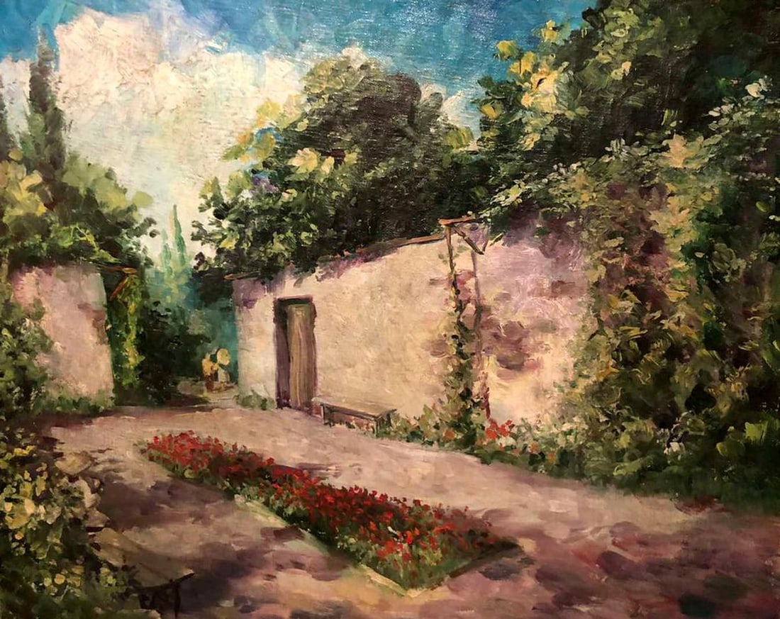 Oil painting Garden: Title: Oil painting Garden Description: NoGS 312 *** ABOUT THIS PAINTING *** * TITLE: "Garden" * ARTISTS: Unknown artist * SIZE: 40.5x50.5 cm/'15.94x19.88 inches' * MEDIUM: oil, cardboard * HAND