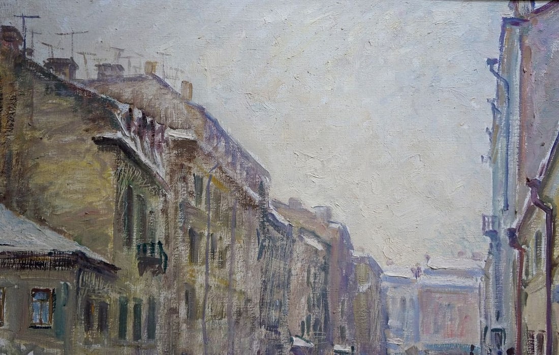 Oil painting Winter landscape in the city Basov Yakov Alexandrovich - 3