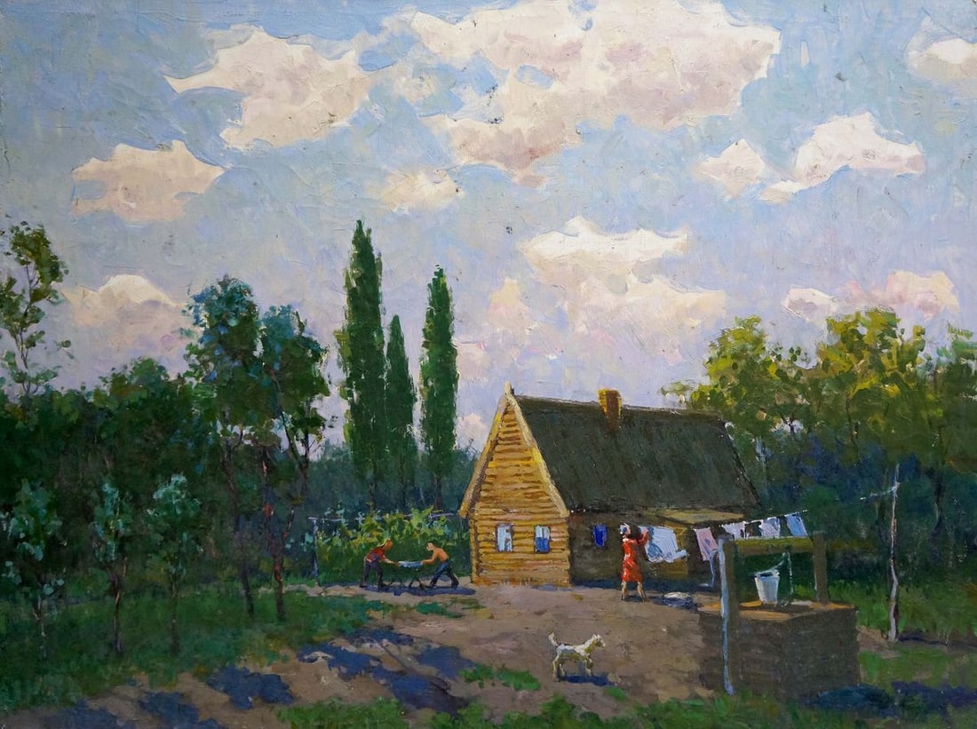Oil painting Country life: Title: Oil painting Country life Description: NoVern 944 *** ABOUT THIS PAINTING *** * TITLE: "Country life" * ARTISTS: Unknown artist * SIZE: 57x75 cm/'22.44x29.52 inches' * MEDIUM: oil, canvas * HAN
