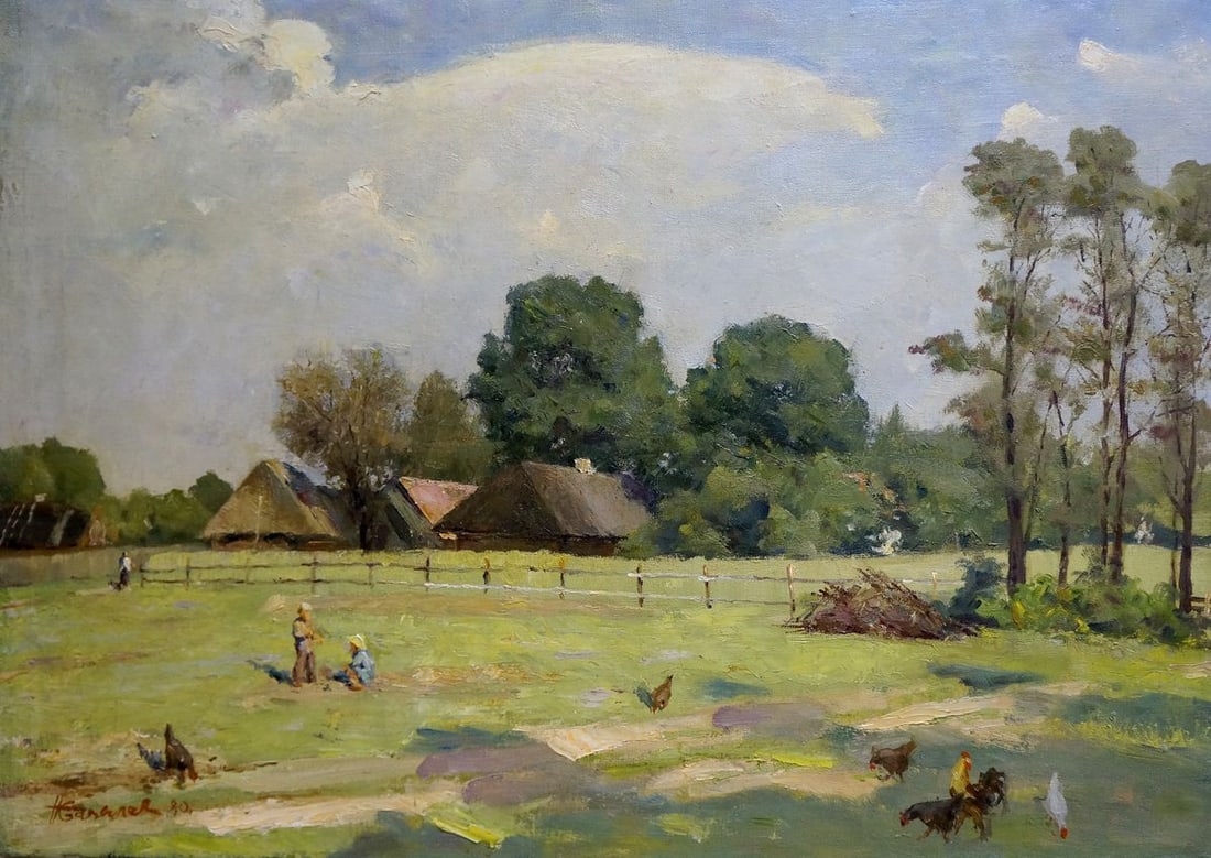 Oil painting In the village Bazylev Nikolay Ivanovich: Title: Oil painting In the village Bazylev Nikolay Ivanovich Description: NoVern 1017 *** ABOUT THIS PAINTING *** * TITLE: "In the village" * ARTISTS: Bazylev Nikolay Ivanovich * SIZE: 50x70