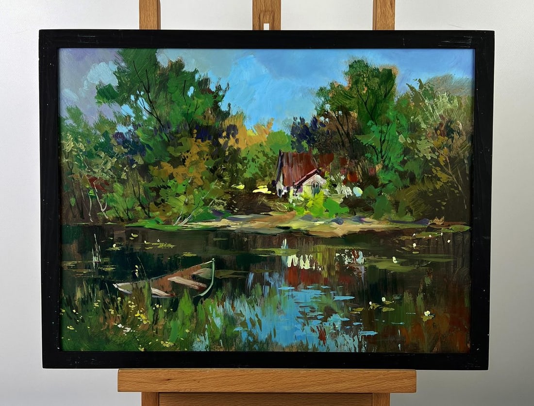 Oil painting Quiet House on the River Bank Yuriy Suprunchuk: Title: Oil painting Quiet House on the River Bank Yuriy Suprunchuk Description: NoAAA6361*** ABOUT THIS PAINTING **** TITLE: "Quiet House on the River Bank"* ARTISTS: Yuriy Suprunchuk* SIZE: 30x40