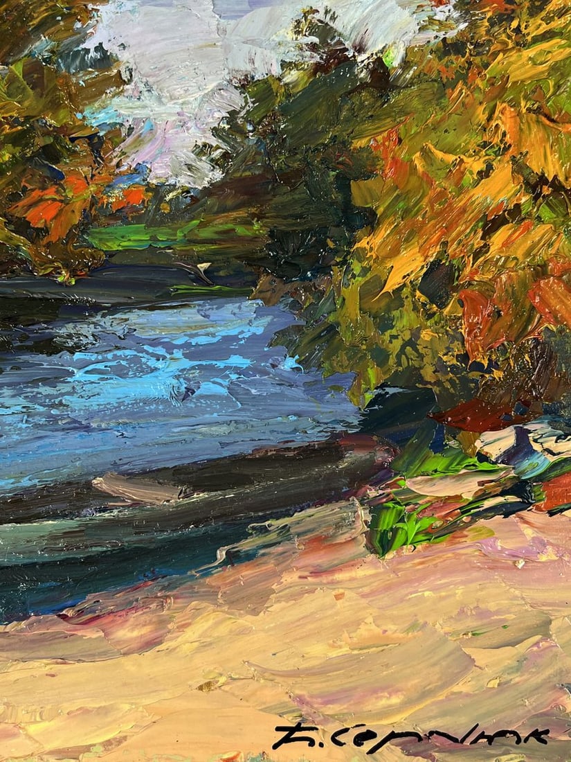 Oil painting A boat on the river bank Boris Serdyuk - 10