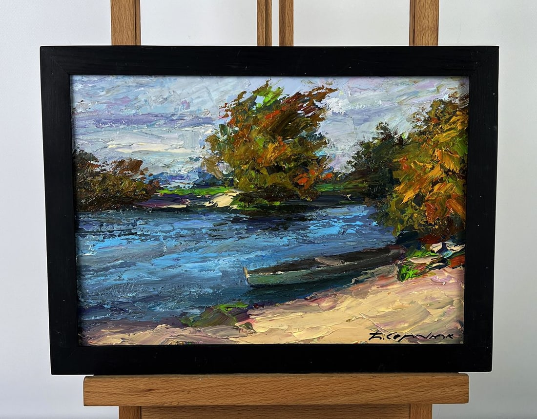 Oil painting A boat on the river bank Boris Serdyuk: Title: Oil painting A boat on the river bank Boris Serdyuk Description: NoAAA6378*** ABOUT THIS PAINTING **** TITLE: "A boat on the river bank"* ARTISTS: Boris Serdyuk* SIZE: 21.2x29.5 cm/8.34x11.61