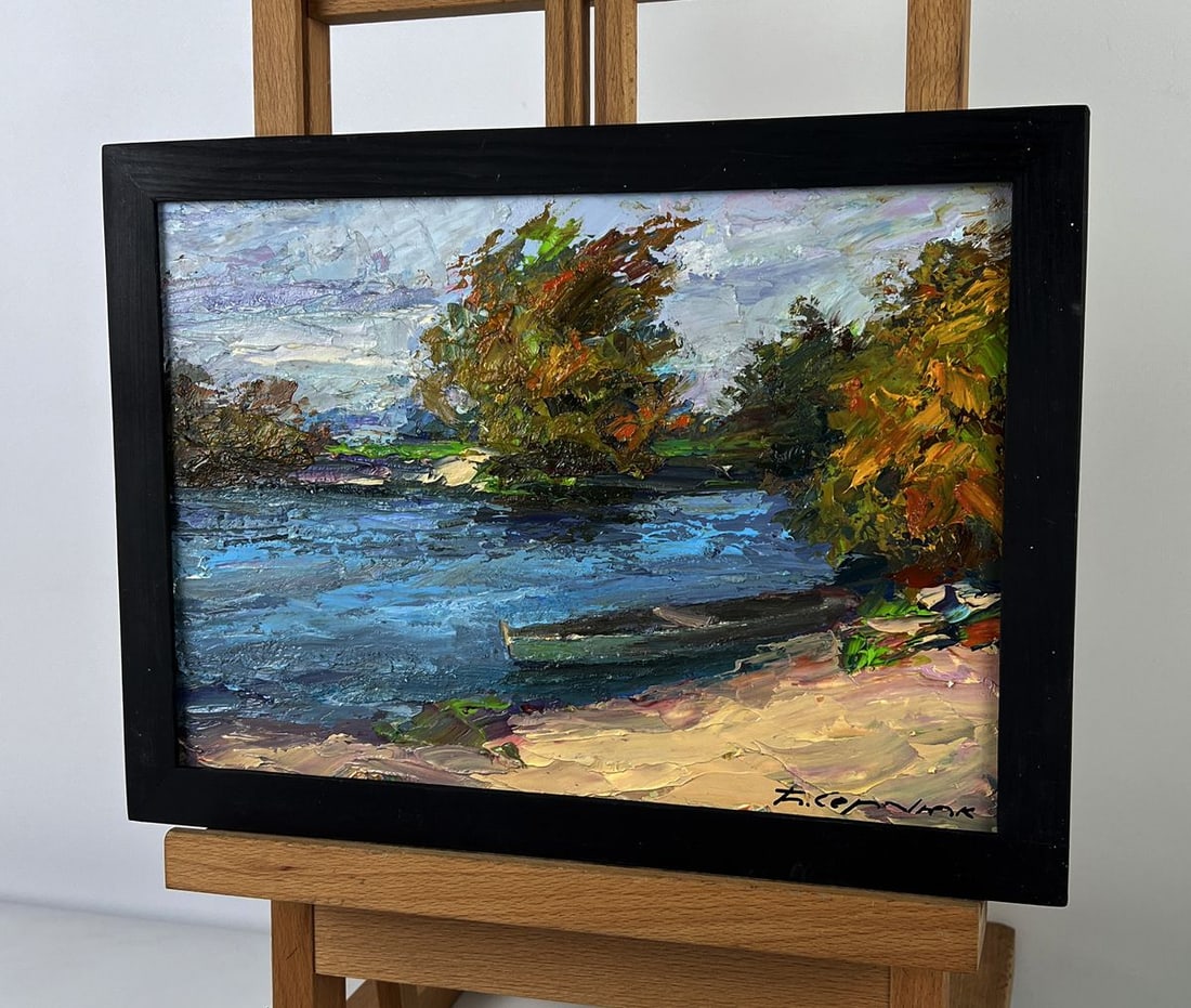 Oil painting A boat on the river bank Boris Serdyuk - 2