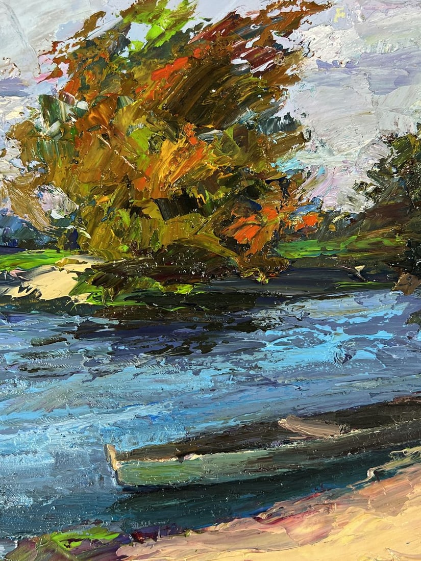 Oil painting A boat on the river bank Boris Serdyuk - 7