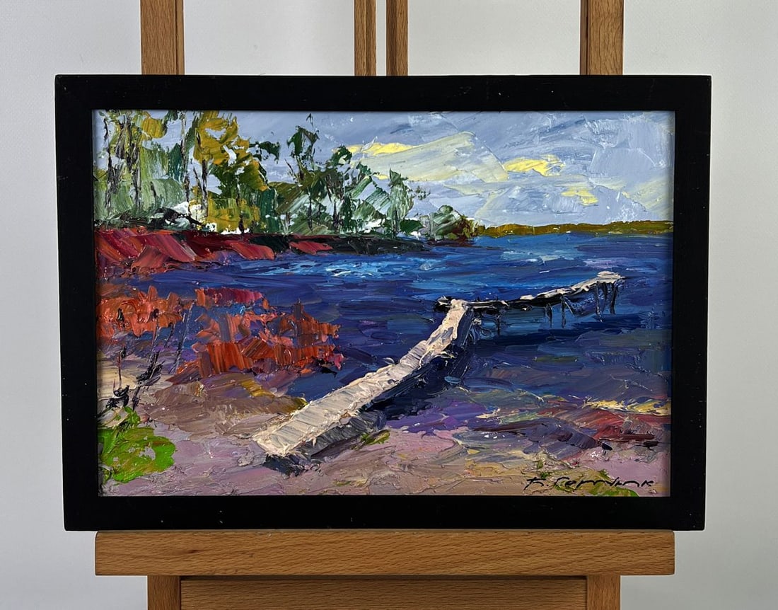 Oil painting Wooden bridge on the river Boris Serdyuk: Title: Oil painting Wooden bridge on the river Boris Serdyuk Description: NoAAA6383*** ABOUT THIS PAINTING **** TITLE: "Wooden bridge on the river"* ARTISTS: Boris Serdyuk* SIZE: 19.9x30