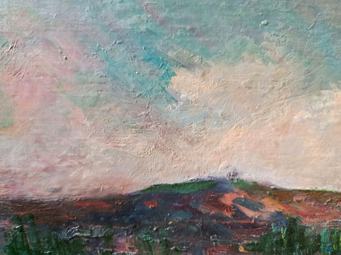 Oil painting Mountain river bank Unknown artist - 2