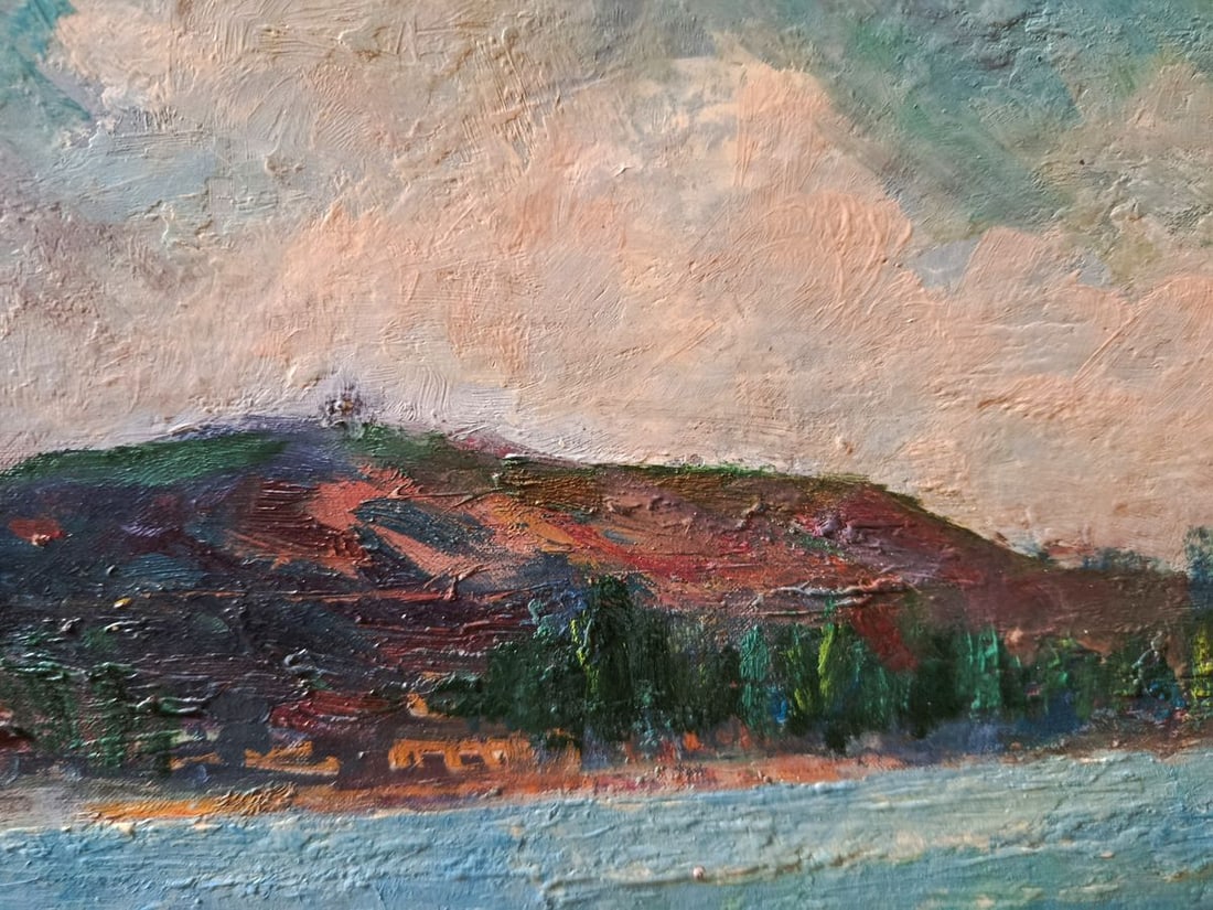 Oil painting Mountain river bank Unknown artist - 3