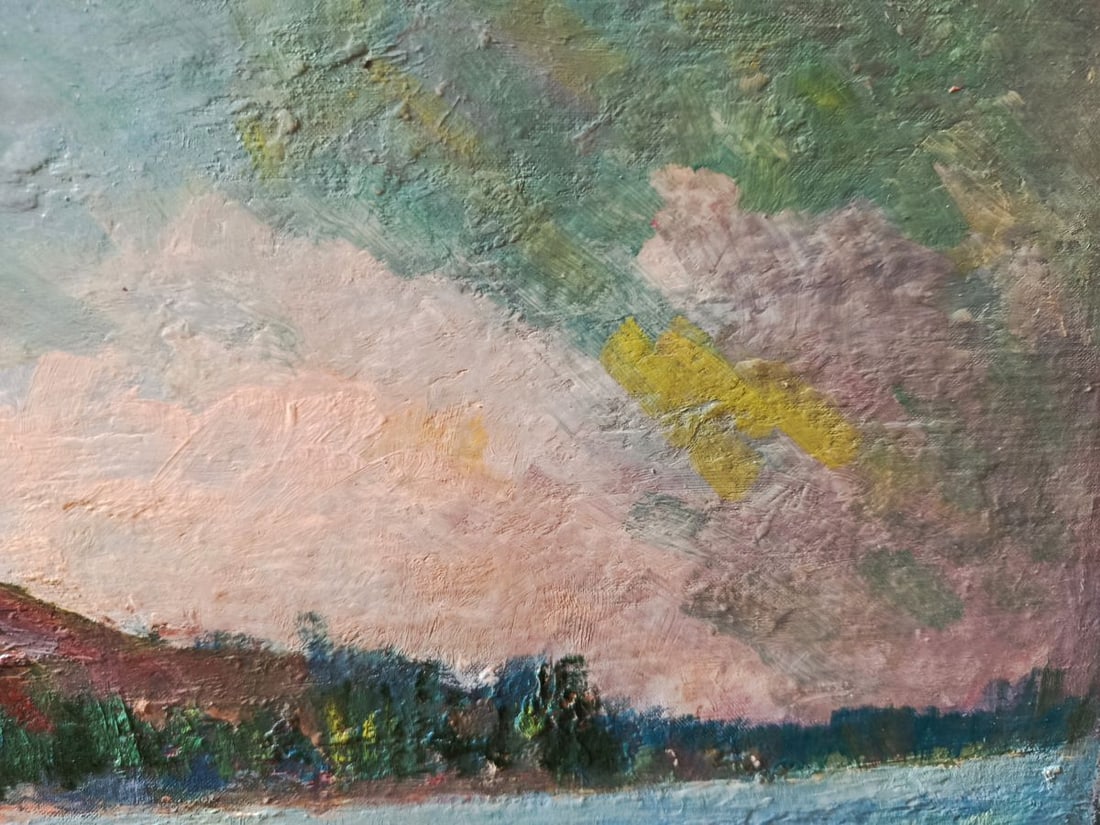 Oil painting Mountain river bank Unknown artist - 4