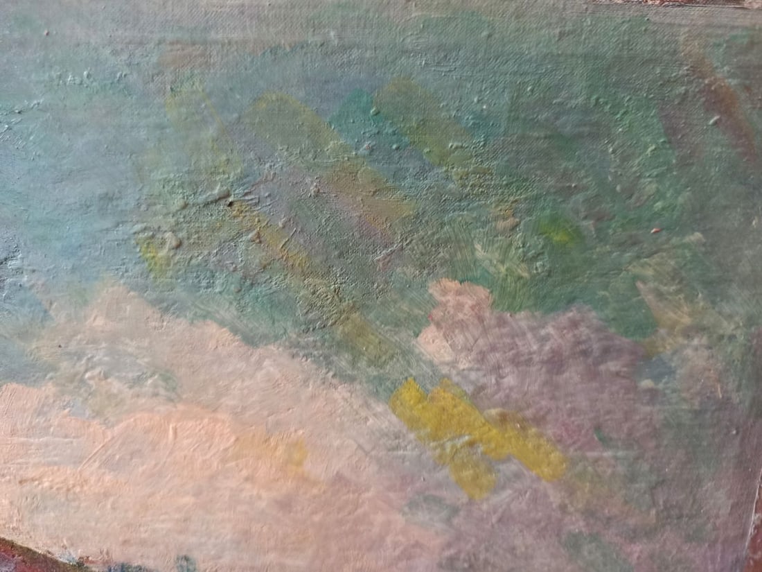 Oil painting Mountain river bank Unknown artist - 5