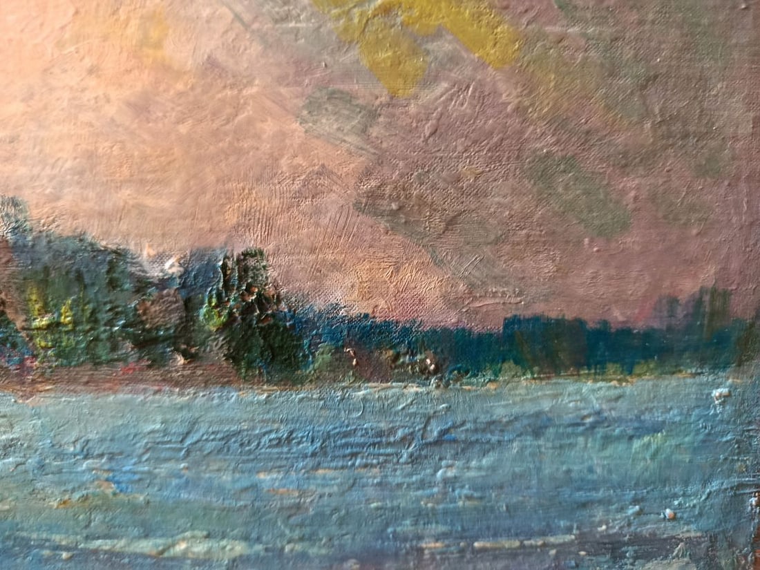 Oil painting Mountain river bank Unknown artist - 6