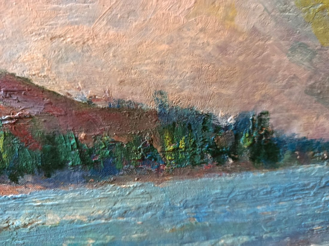 Oil painting Mountain river bank Unknown artist - 8