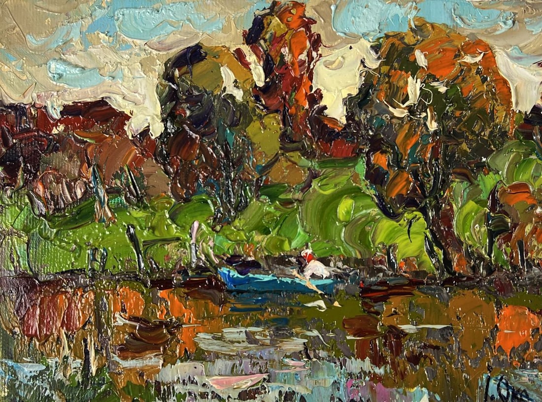 Oil painting Autumn day on the river Oksana Ivanyuk - 3