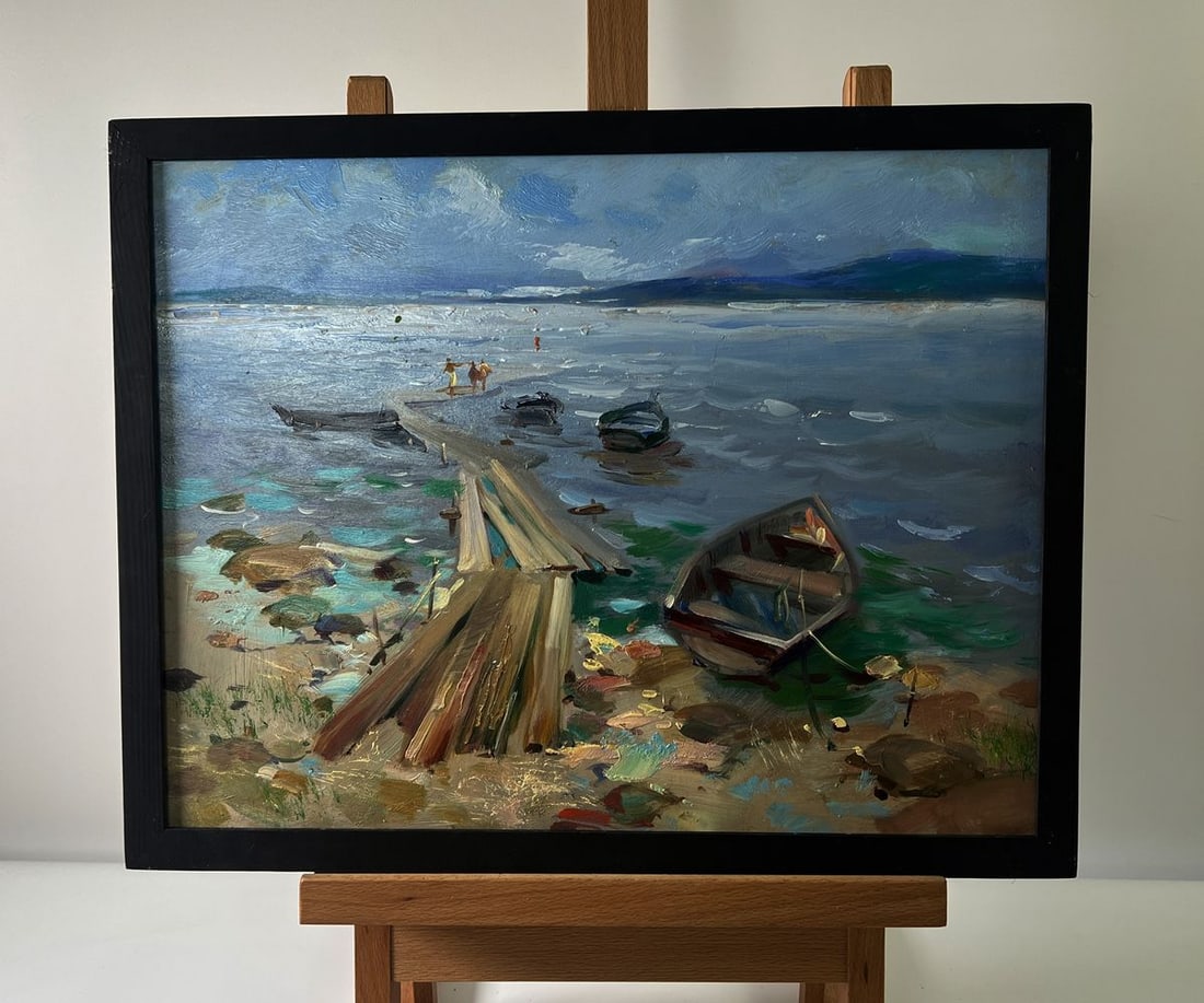 Oil painting Boats on the river bank Yuriy Suprunchuk: Title: Oil painting Boats on the river bank Yuriy Suprunchuk Description: NoAAA5762The Oil painting Cardboard titled "Boats on the river bank" captures the calm rhythm of life near the water, where