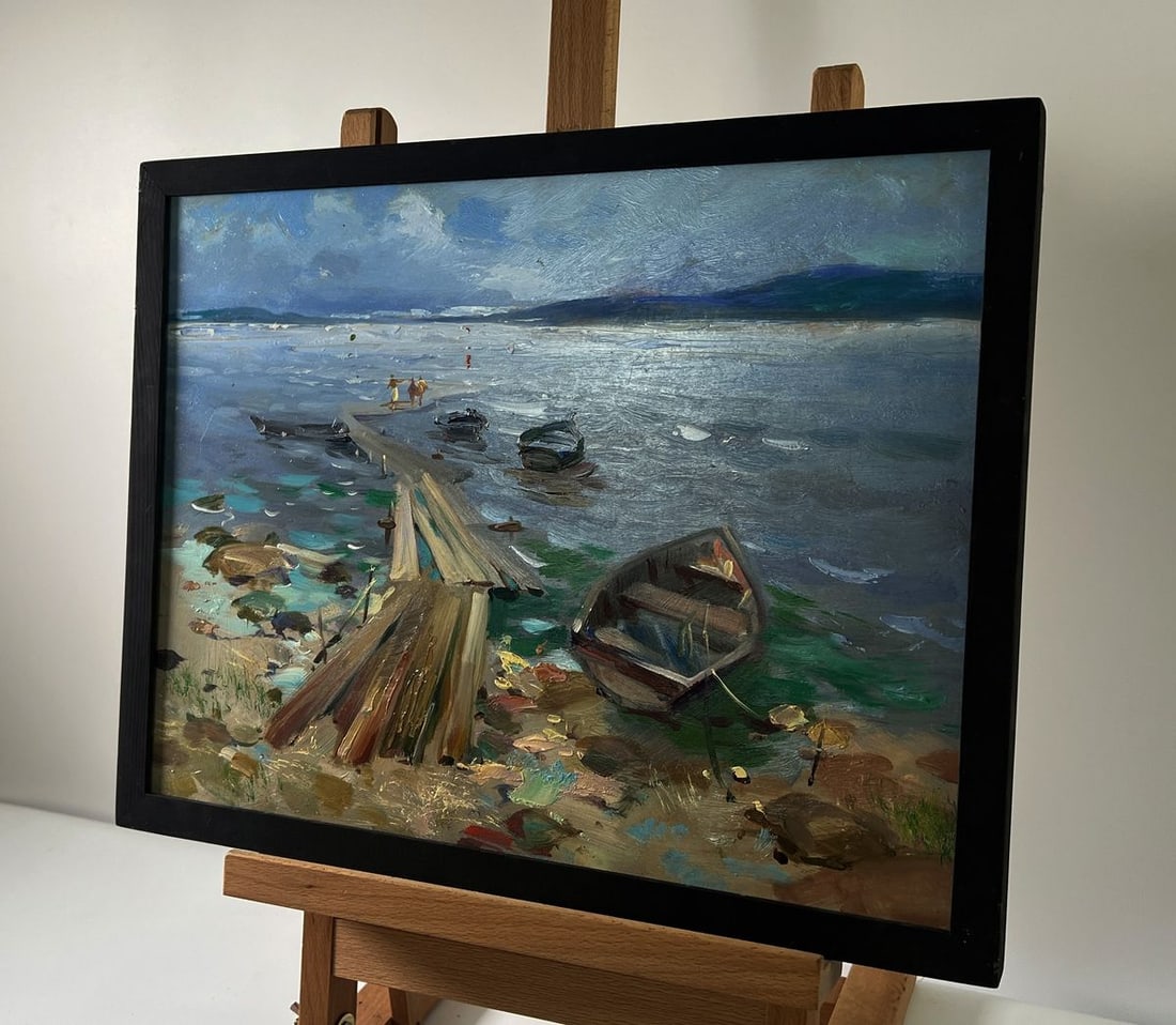 Oil painting Boats on the river bank Yuriy Suprunchuk - 2