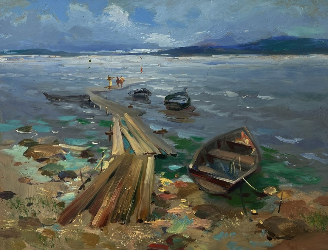 Oil painting Boats on the river bank Yuriy Suprunchuk - 3