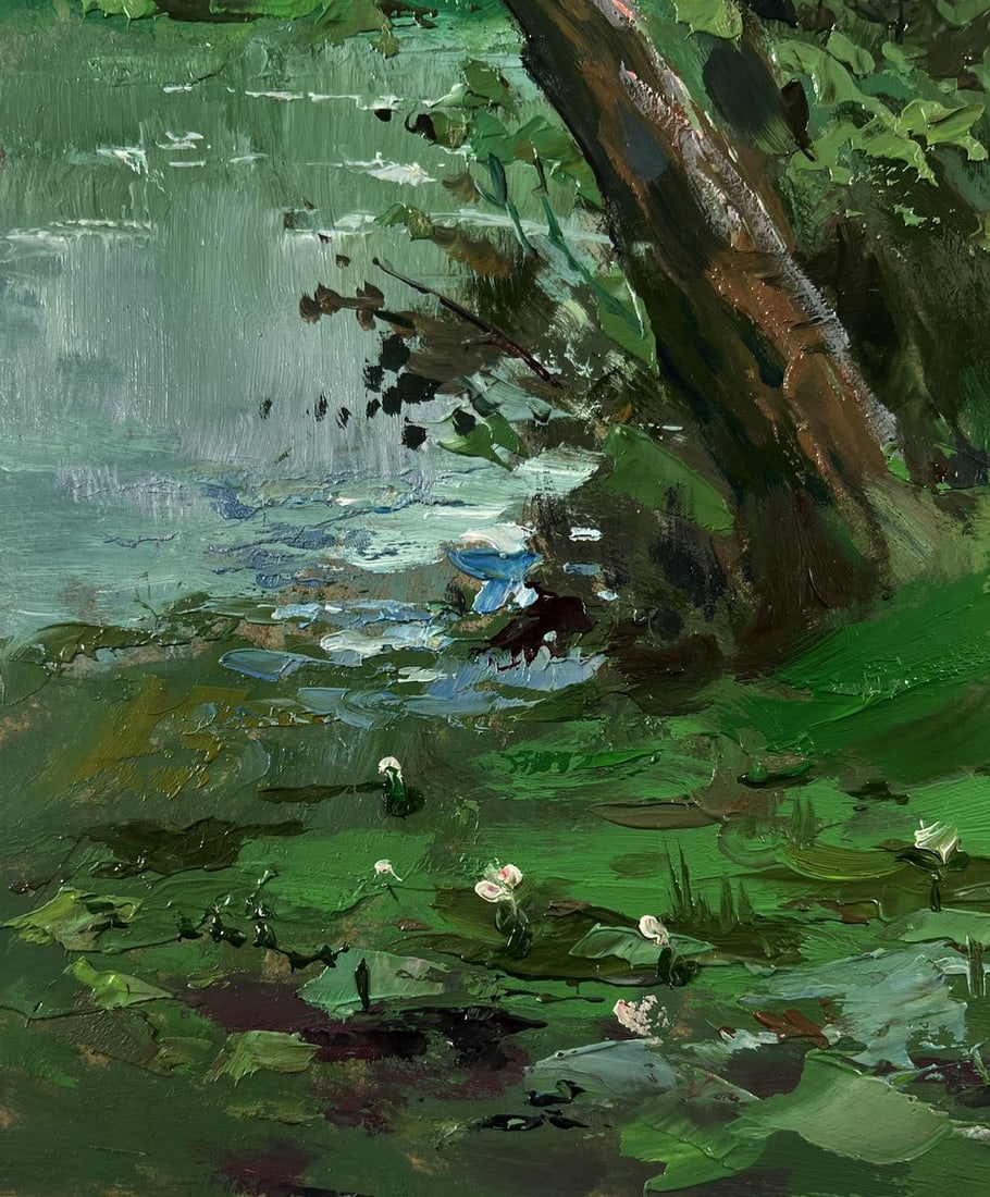 Oil painting Village river with two boats Yuriy Suprunchuk - 7