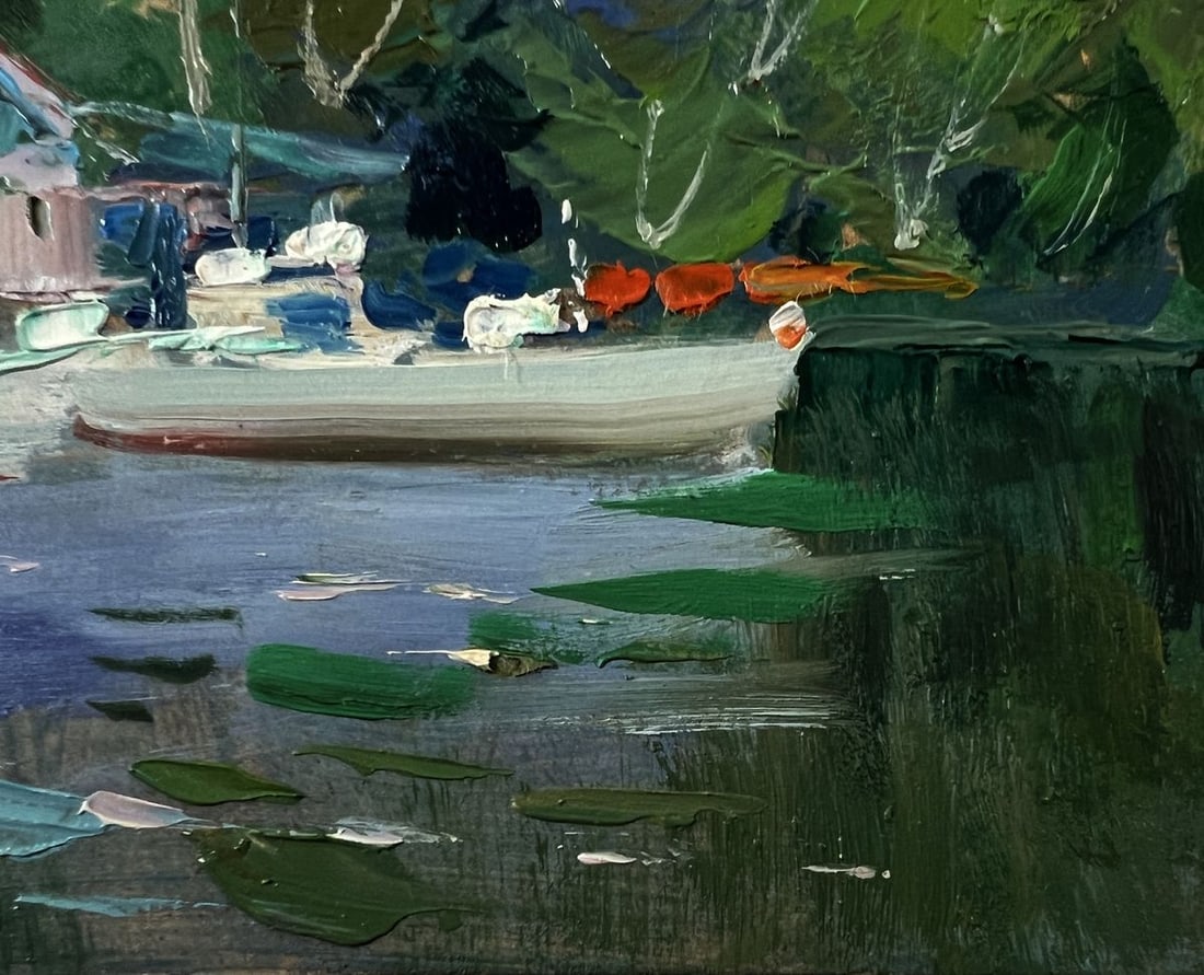 Oil painting Village boats on a ferry Yuriy Suprunchuk - 5