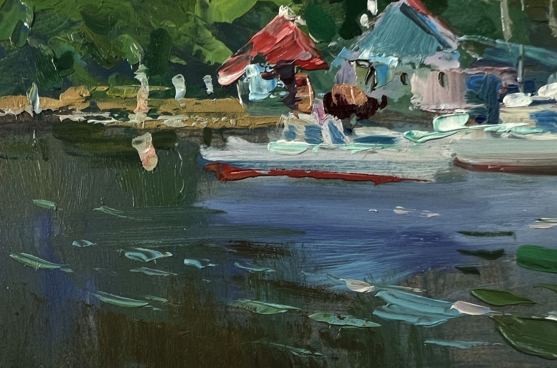 Oil painting Village boats on a ferry Yuriy Suprunchuk - 6