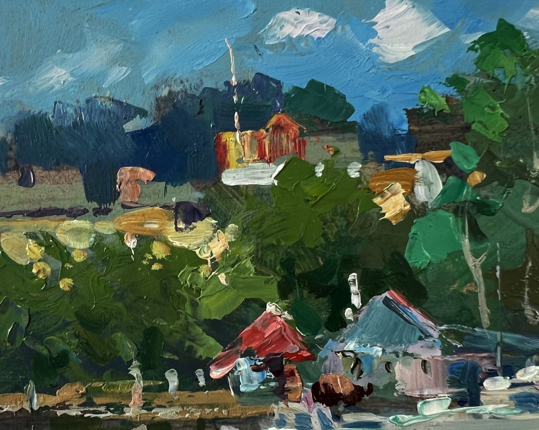 Oil painting Village boats on a ferry Yuriy Suprunchuk - 7