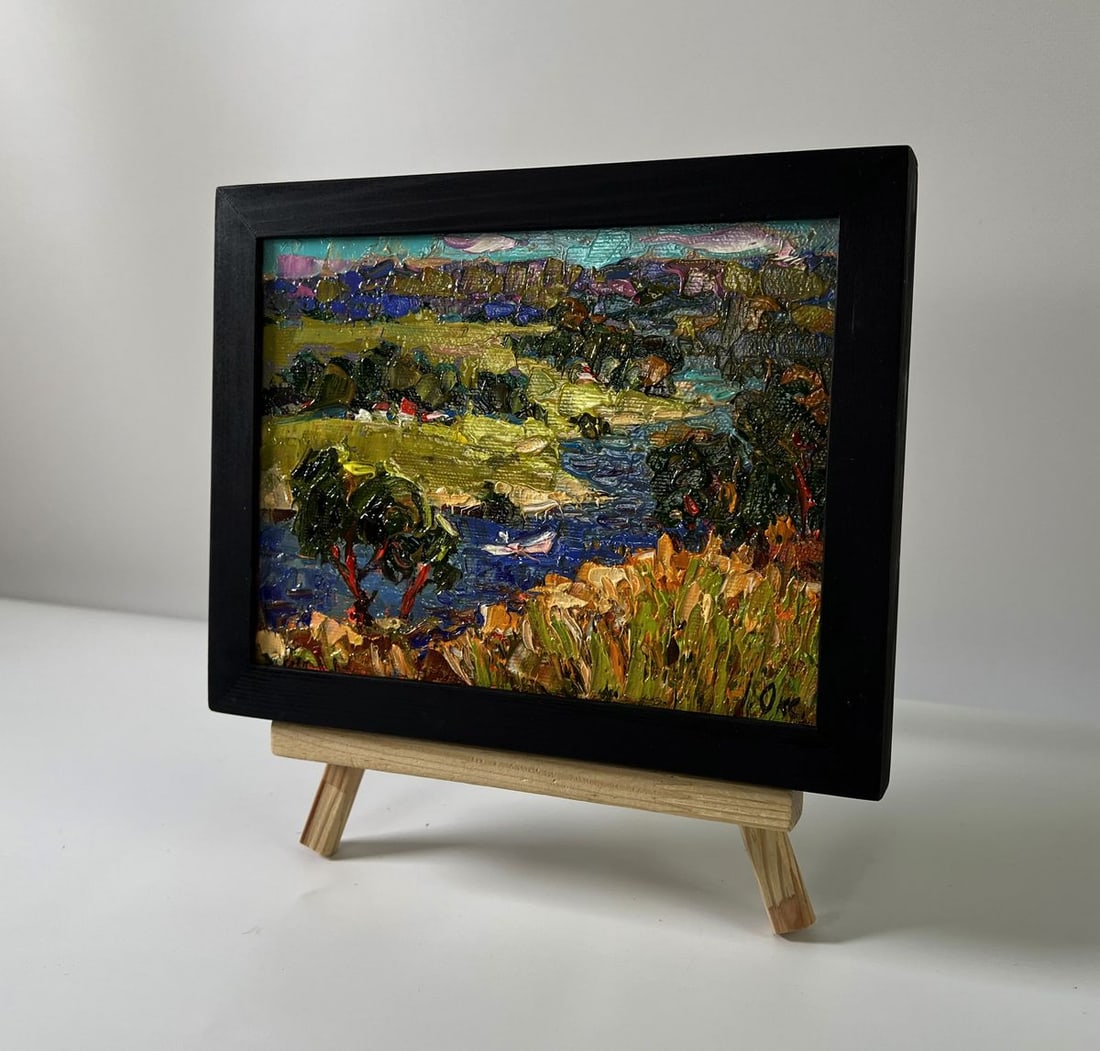 Oil painting Winding village river Oksana Ivanyuk - 2