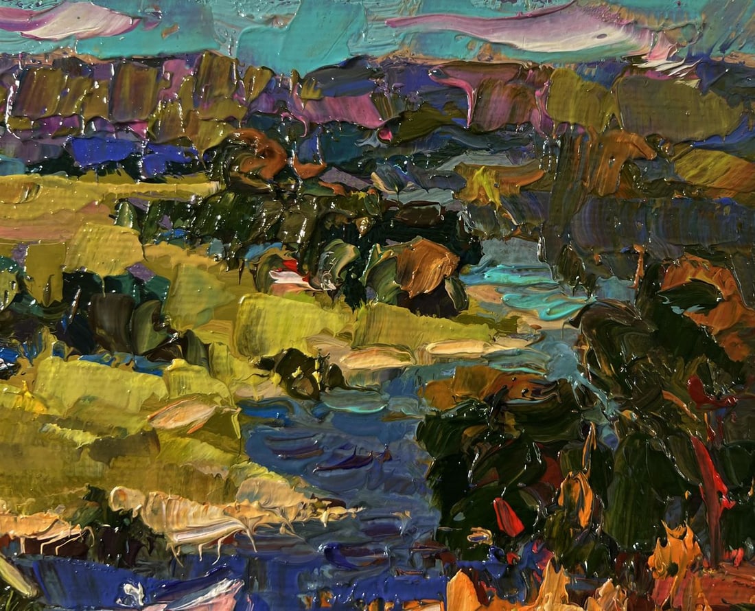 Oil painting Winding village river Oksana Ivanyuk - 4