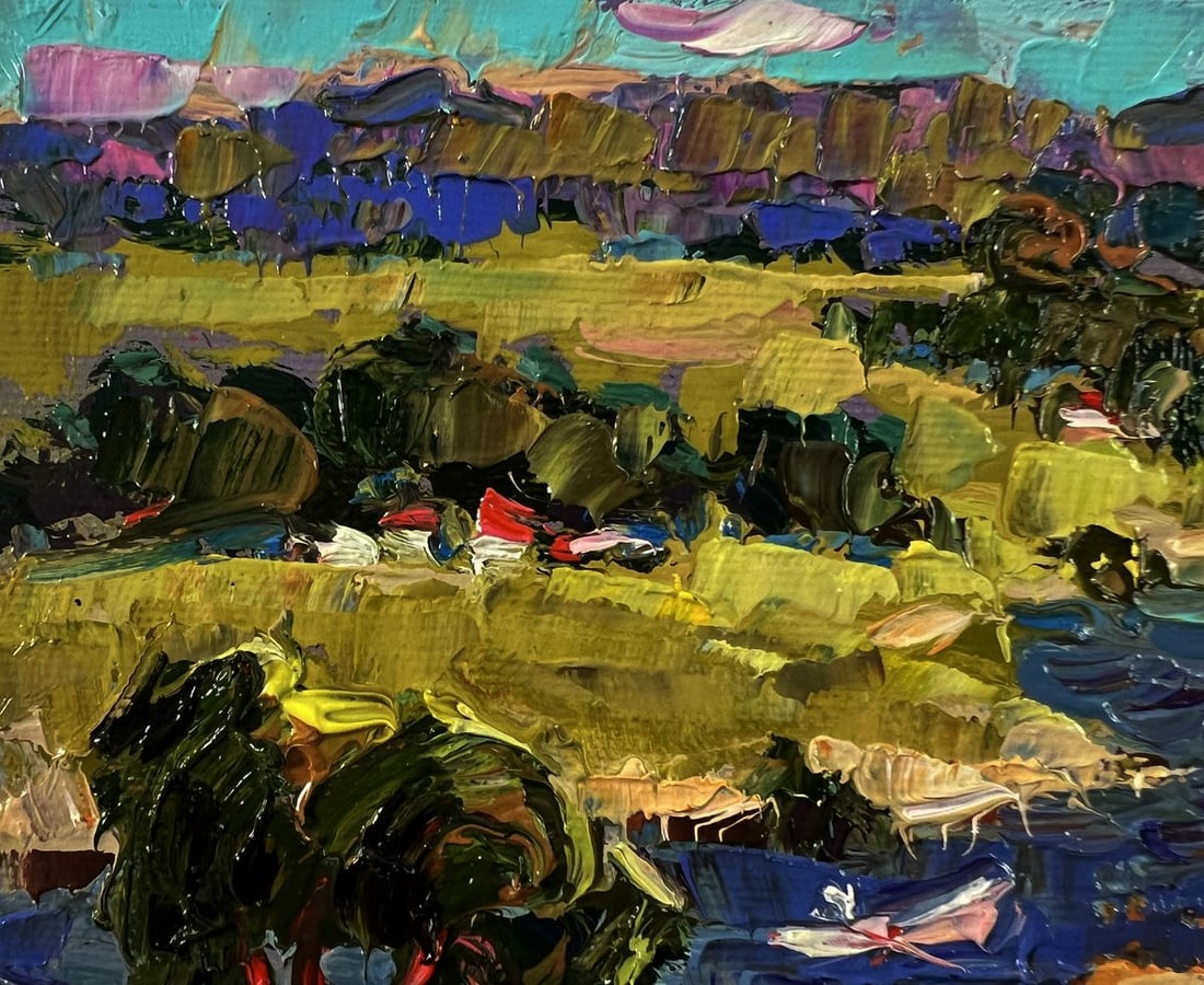 Oil painting Winding village river Oksana Ivanyuk - 7
