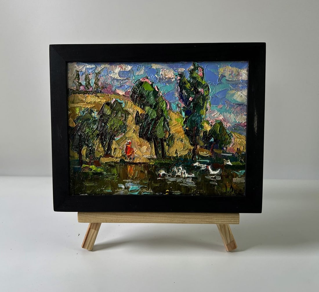 Oil painting Over the river Oksana Ivanyuk: Title: Oil painting Over the river Oksana Ivanyuk Description: NoAAA5866The Oil painting Canvas titled "Over the river" captures a moment of harmony between nature, light, and life, presenting a