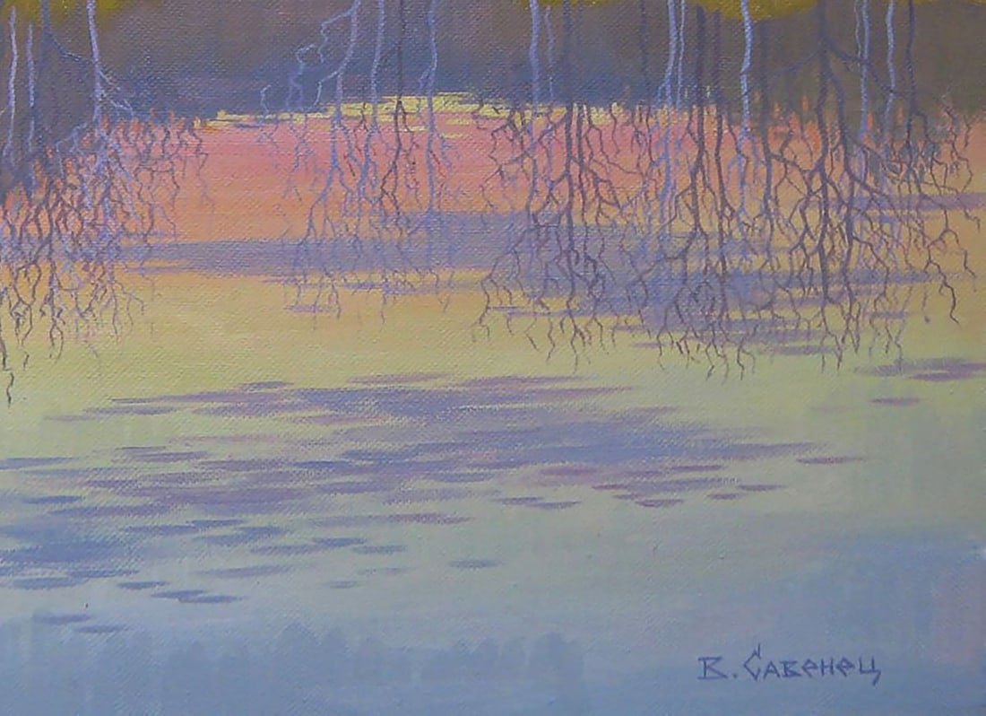 Oil painting Evening November by the river Valery Savenets - 2