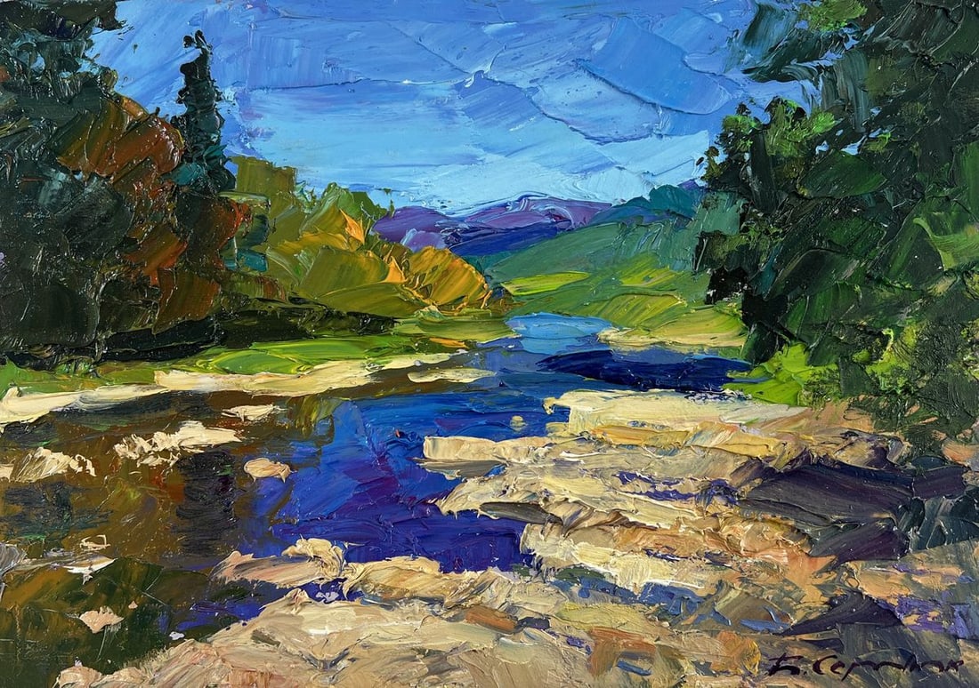 Oil painting River against the backdrop of mountain slopes Boris Serdyuk - 3