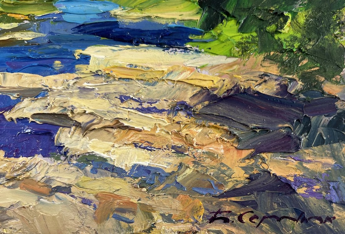 Oil painting River against the backdrop of mountain slopes Boris Serdyuk - 5