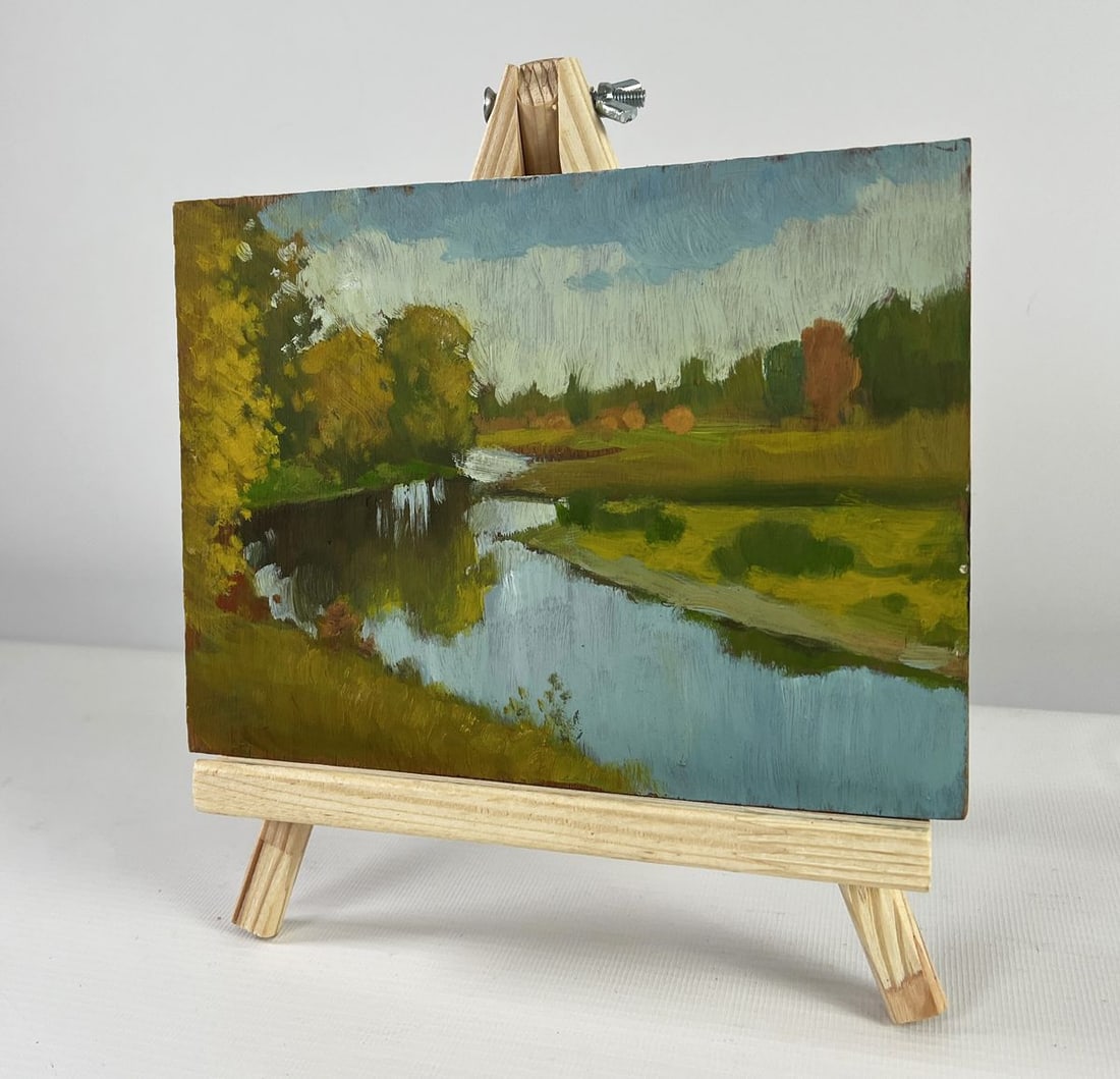 Oil painting Autumn landscape with a river view Mykhailo Burdylo - 2