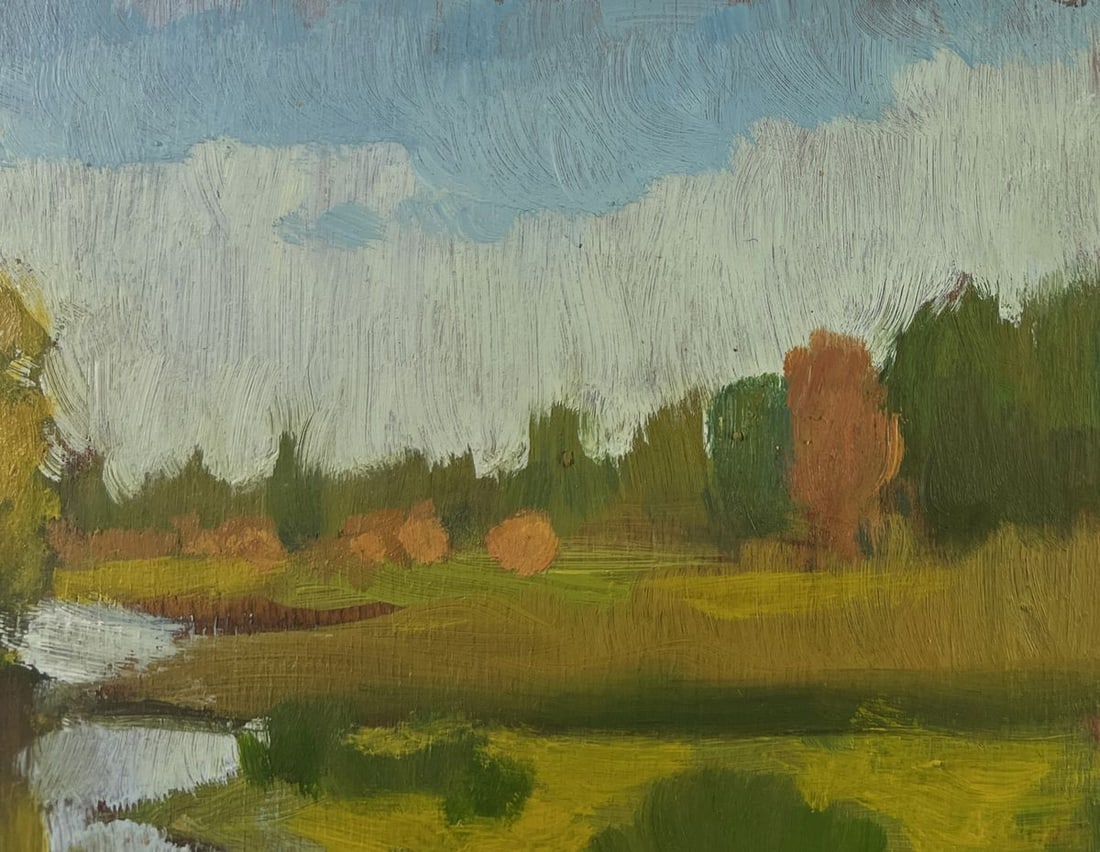 Oil painting Autumn landscape with a river view Mykhailo Burdylo - 4