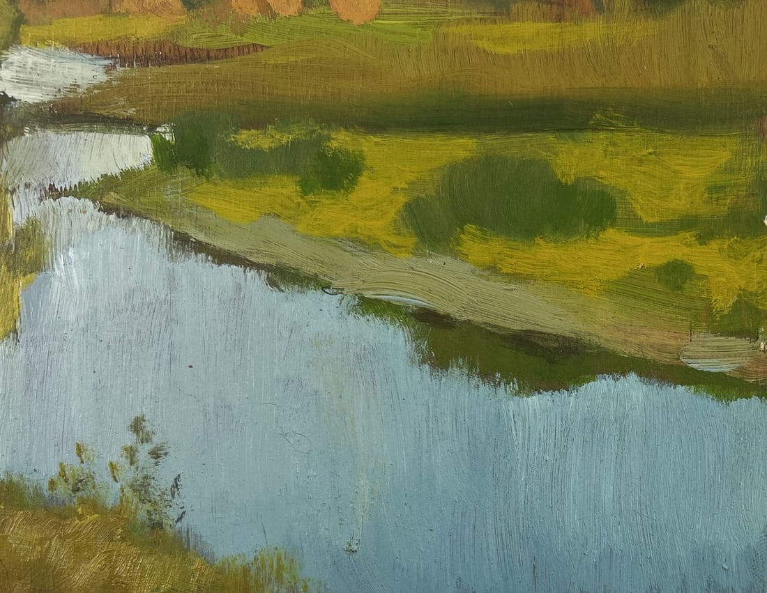Oil painting Autumn landscape with a river view Mykhailo Burdylo - 5