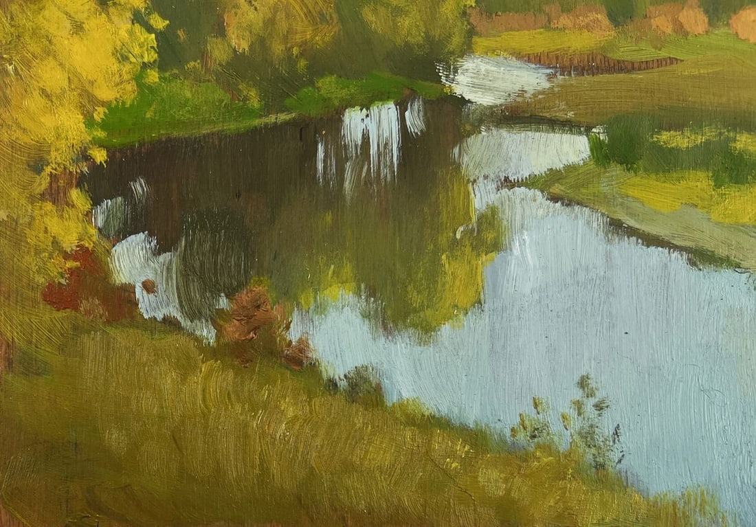 Oil painting Autumn landscape with a river view Mykhailo Burdylo - 6